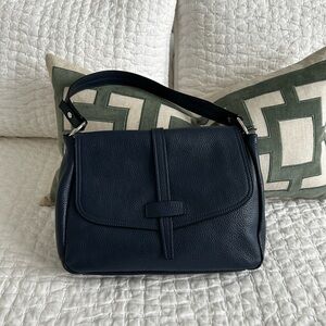 Leather Elegant Navy Blue Leather Shoulder Bag